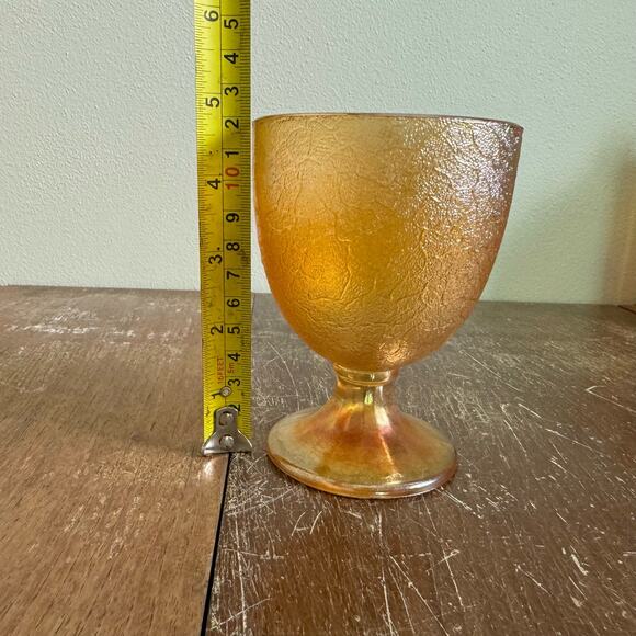 Vintage Iridescent Marigold Carnival Glass Pedestal Chalice Goblet - Picture 10 of 10